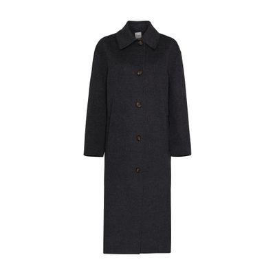 Totême Toteme Relaxed Fit Longline Double Face Wool Car Coat In Charcoal_melange