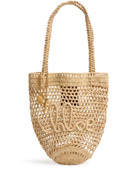 CHLOE Summer Banana small raffia tote bag