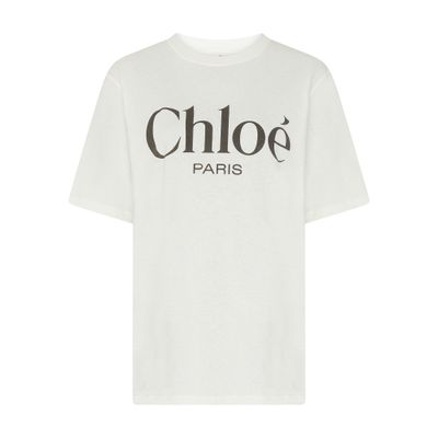 Chloé White Crewneck T-shirt With Logo Print On The Front In Cotton Woman In White