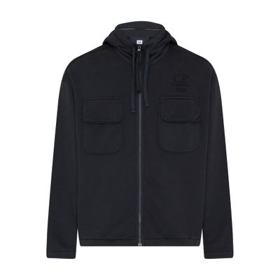 C.p. Company Cp Company Brushed And Emerized Diagonal Fleece Hooded Utility Sweatshirt In Black