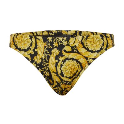 Shop Versace Swim Brief In Gold Print