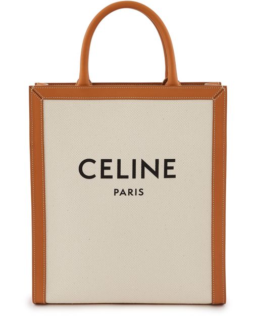 Celine Vertical Cabas Tote, Canvas with Leather, Small