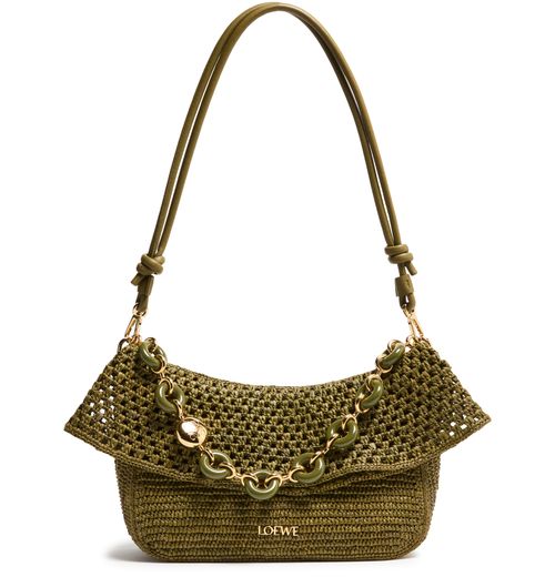 LOEWE Ola Hobo medium bag in raffia and calfskin