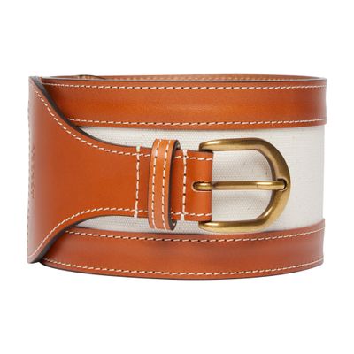Isabel Marant Woma Canvas & Leather Belt In Ecru Cognac