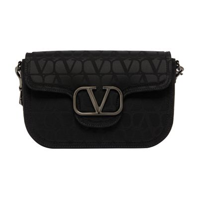 Valentino Garavani Iconographe Jacquard Fabric Shoulder Bag In Black