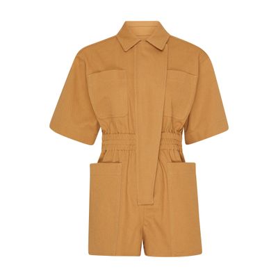 Max Mara Cotton Drill Workwear Jumpsuit In Brown