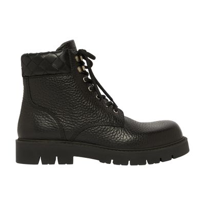 Bottega Veneta Black Grained Calf Leather Haddock Lace Up Ankle Boots In Black