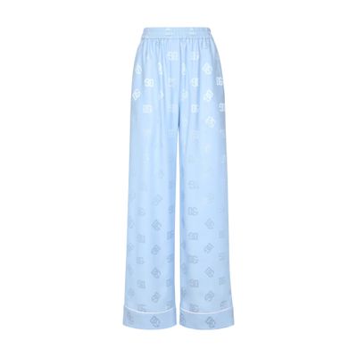 Dolce & Gabbana Silk Satin Jacquard Pajama Pants With All-over Dg Logo In Purple