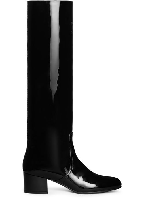 CELINE Les bottes Celine Triomphe high boot in patent calfskin