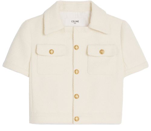 CELINE Veste chelsea cropped tweed bouton
