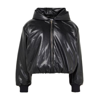 Hooded faux leather jacket