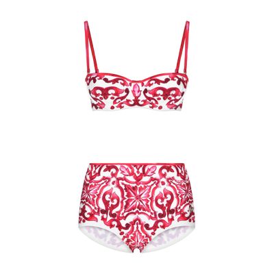 Dolce & Gabbana Majolica Print Balconette Bikini Top And Bottoms In Multicolor