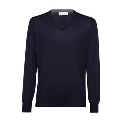Brunello Cucinelli Men Cashmere Silk Crew Neck Sweater In Blue