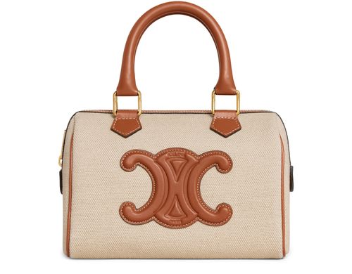CELINE Boston Triomphe小号织物和牛皮革波士顿包