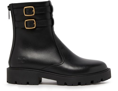 CELINE Margaret calfskin double buckle zipped boots