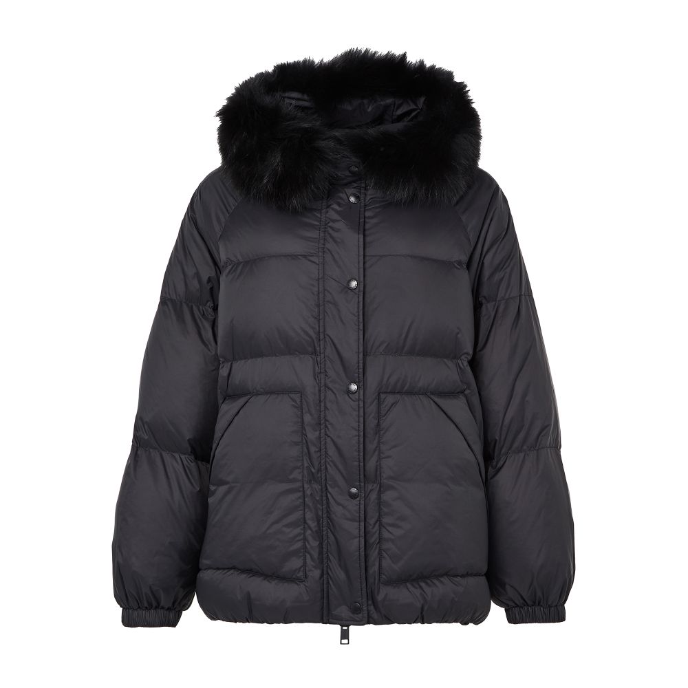 Hooded puffer jacket with a fox fur trim thumbnail 7