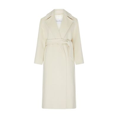 Max Mara Virgin Wool Belted Coat In White