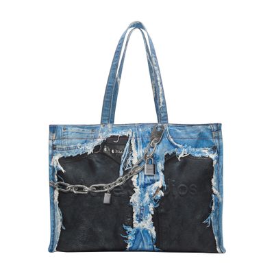 Acne Studios Women Denim Print Tote Bag In Blue