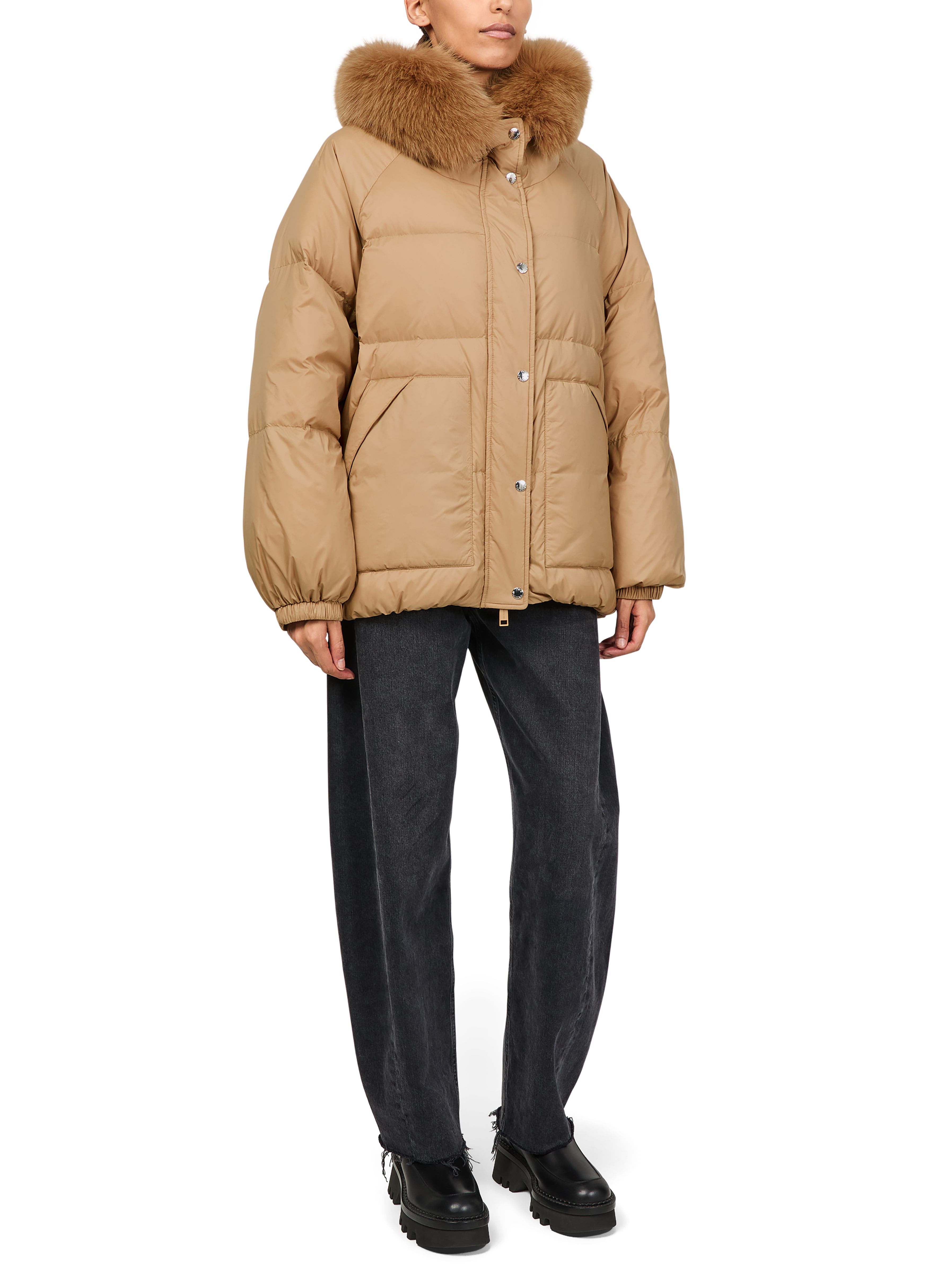 Hooded puffer jacket with a fox fur trim thumbnail 7
