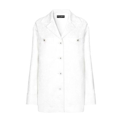 Dolce & Gabbana Short Single-breasted Brocade Coat In White