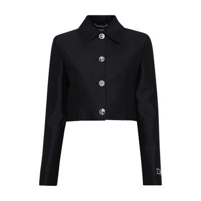 Versace Women Informal Sculptural Wool Silk Jacket In Black