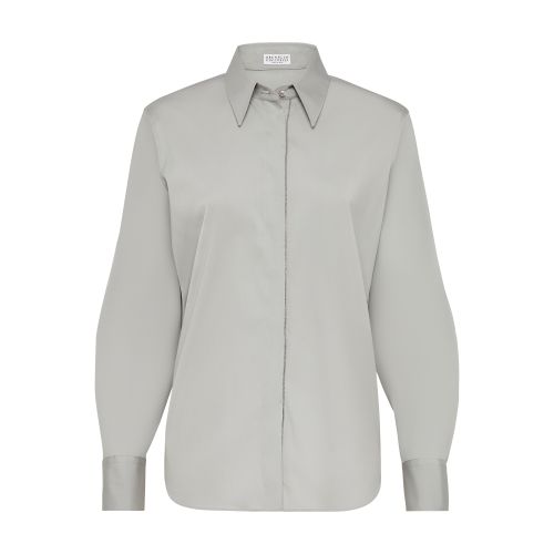 Brunello Cucinelli Women's Stretch Cotton Poplin Shirt With Shiny Trim In Gris_moyen