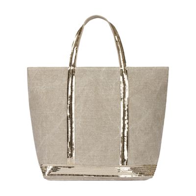 Vanessa Bruno Linen And Sequins M Cabas Tote In Sable