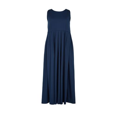 S Max Mara Pleated Dress Long Round Neckline In Blue