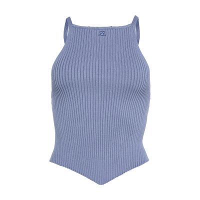 Shop Courrèges Signature Pointy Rib Knit Top In Blue