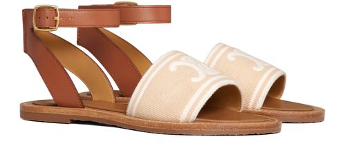 CELINE Celine Lympia in triomphe jacquard canvas and calfskin sandals