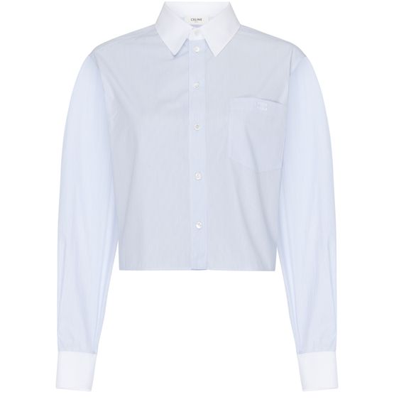 Women's Cropped shirt in striped cotton poplin, CELINE