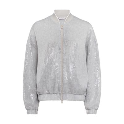 Brunello Cucinelli Women's Linen Gauze Dazzling Bomber Jacket In Grey