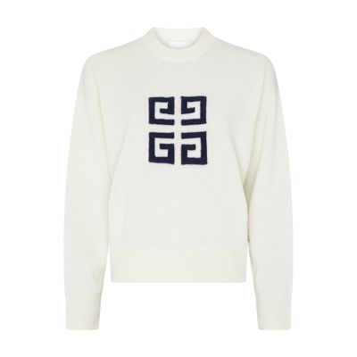 Givenchy White Crewneck Sweater With 4g Logo On The Front In Cashmere Woman In White