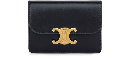 CELINE Card holder with flap triomphe in shiny calfskin