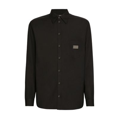 Dolce & Gabbana Cotton Martini-fit Shirt With Branded Tag In Black