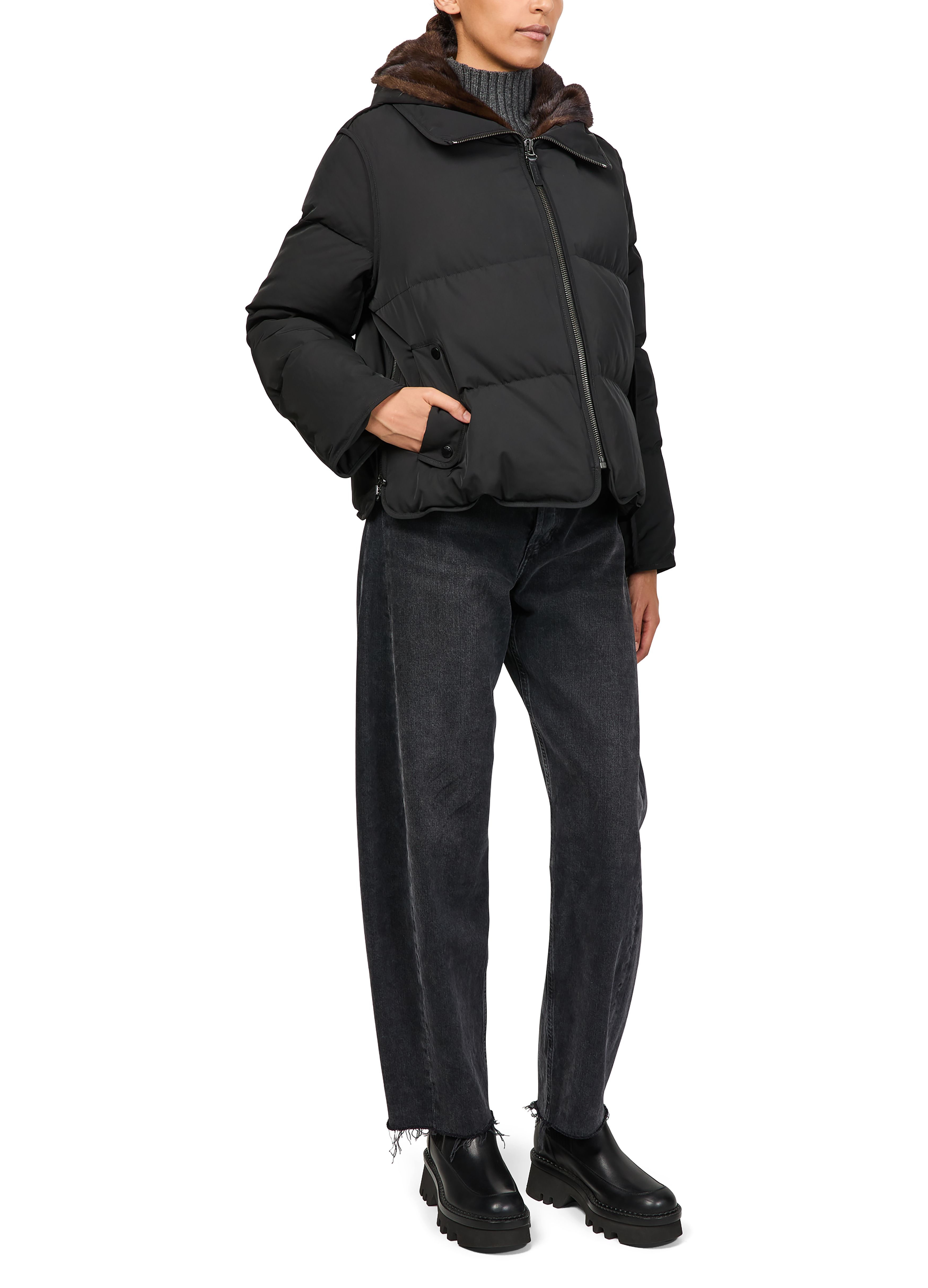 Puffer jacket with a mink fur hood thumbnail 7