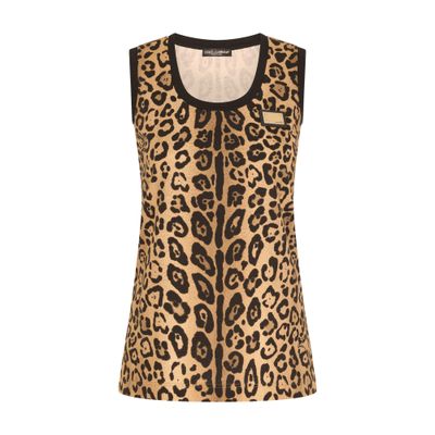 Dolce & Gabbana Leopard-print Jersey Tank Top In Multicolor