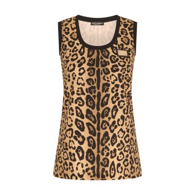 Shop Dolce & Gabbana Leopard-print Jersey Tank Top In Multicolor