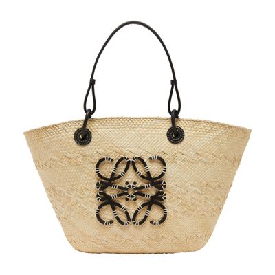 Loewe Anagram Basket In Iraca Palm And Calf Leather In Black
