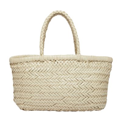 Dragon Diffusion Mini Flat Gora Leather Basket Bag In White