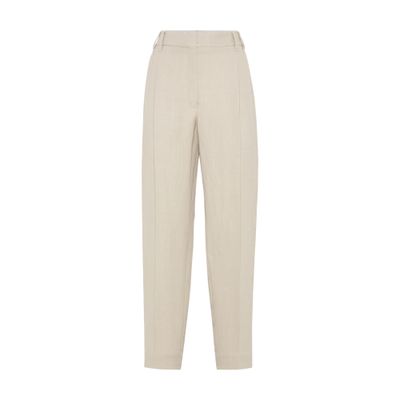 Brunello Cucinelli Monili Embellished Sparkling Slouchy Trousers In Beige