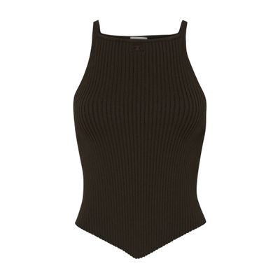 Courrèges Signature Rib Knit Viscose Top In Brown
