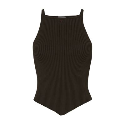 Courrèges Rib Knit Pointy Tank Top In Brown