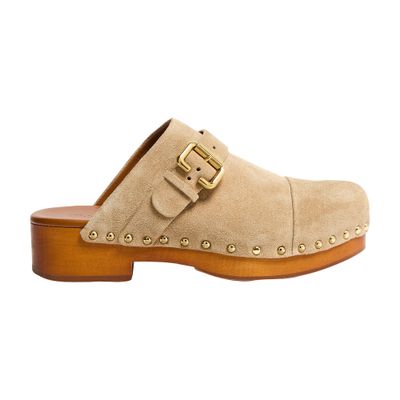 Chloé Jeannette Buckle Detailed Studded Clogs In Neutral