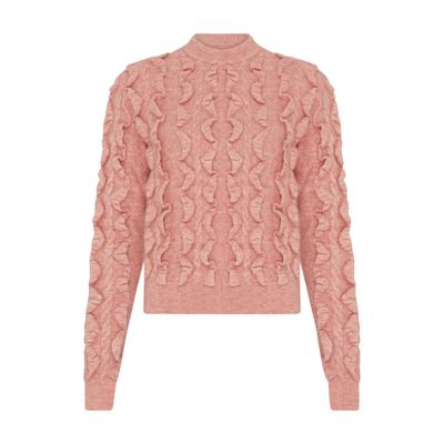 Moschino Ruffled Texture Wool Blend Sweater In Pink