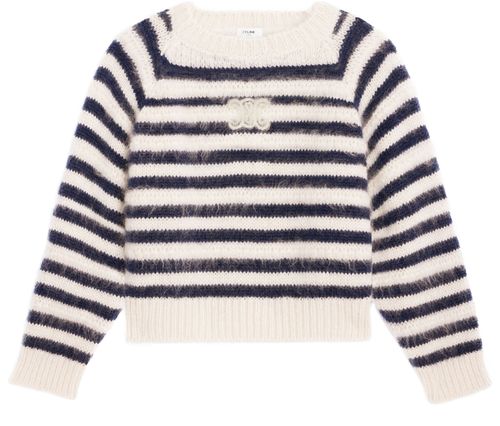CELINE Pull col rond marinière en mohair et soie