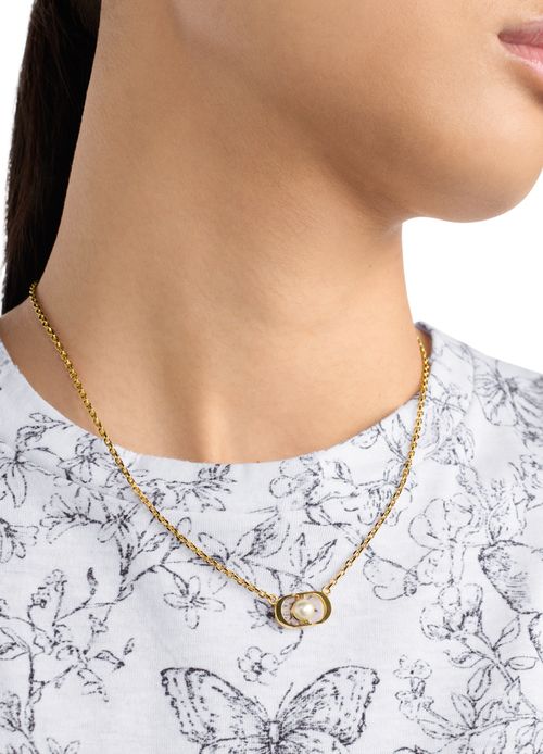 DIOR Petit CD Jolie Halskette Metall mit Gold-Finish und Kunstharzperle