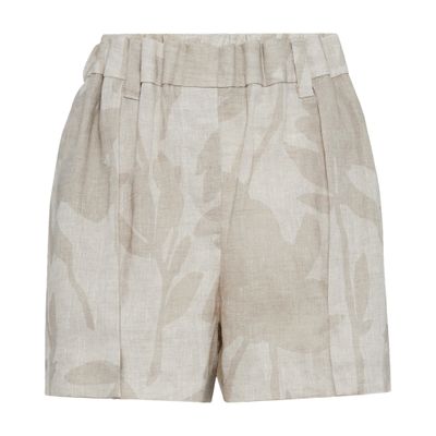 Brunello Cucinelli Women's Ramage Print Lessivé Linen Gathered Waist Shorts In Natural