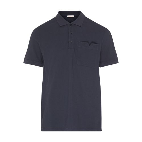 Valentino Logo Cotton-blend Polo Shirt In Navy