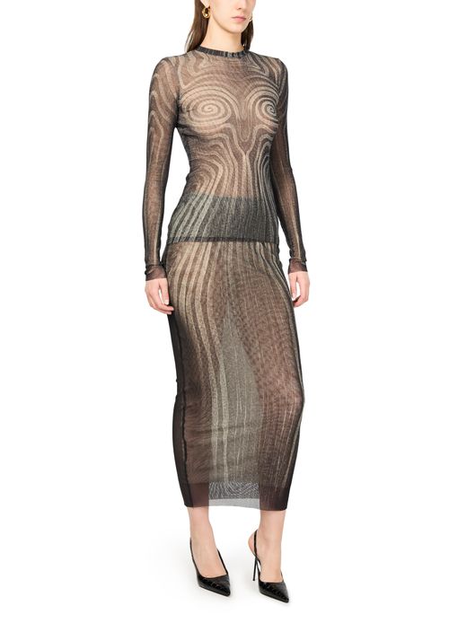 JEAN PAUL GAULTIER Spiral printed mesh long sleeves top